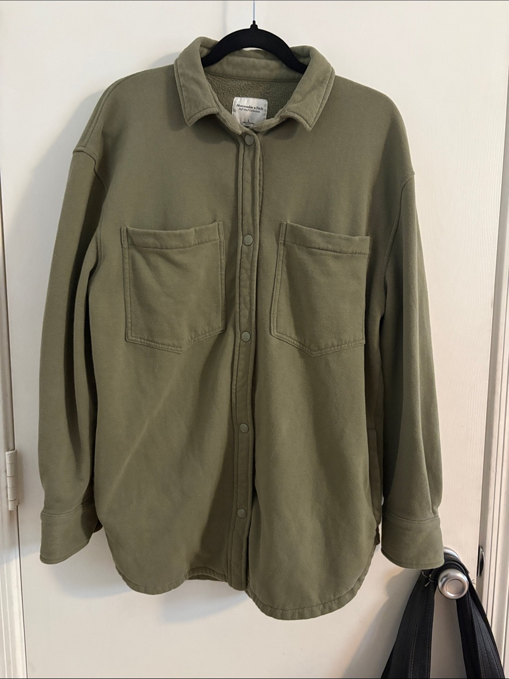 Abercrombie Soft Knit Button Up Shacket Sage Green Pockets SZ L